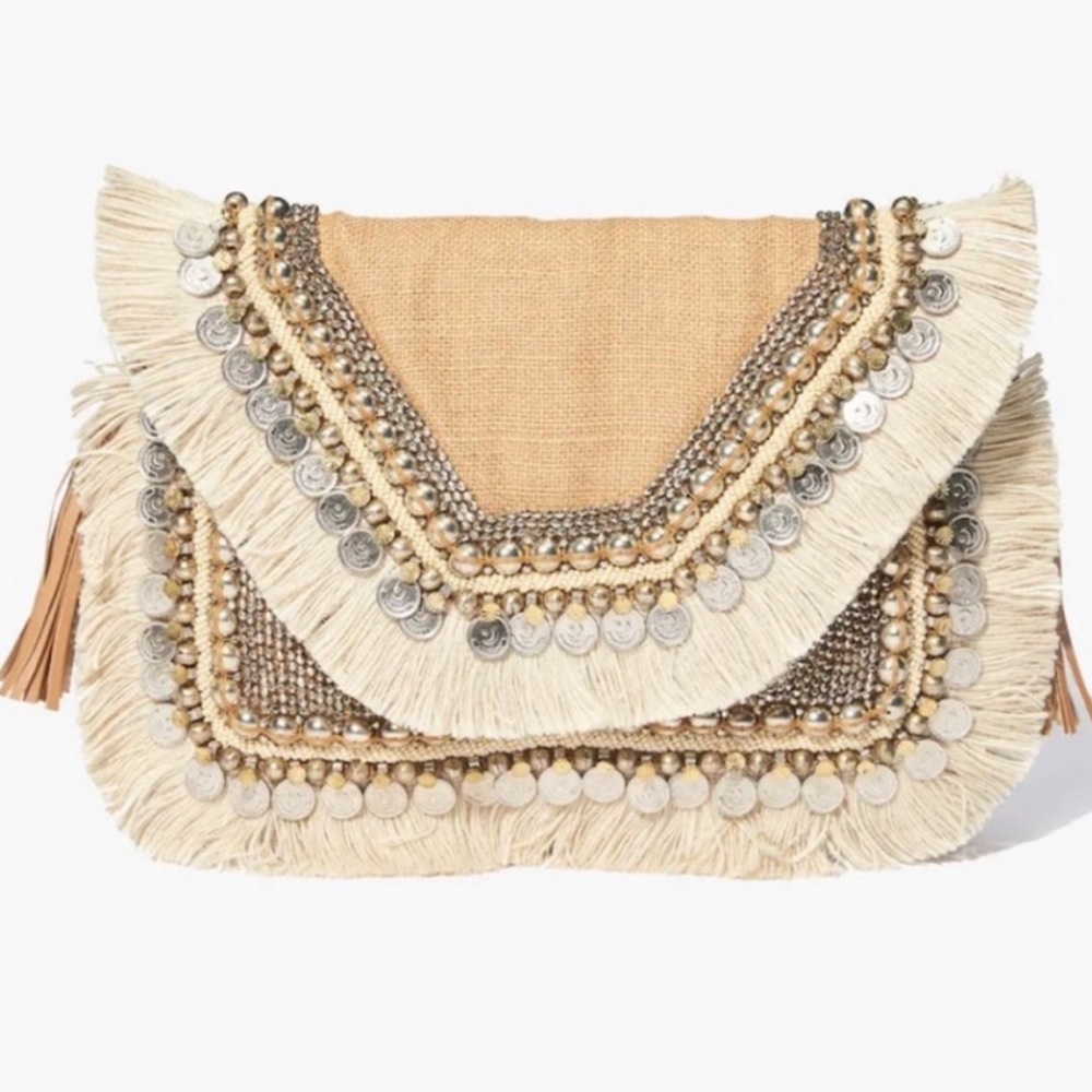 SASHI Lela Clutch Tan/Cream, Mixed Metals